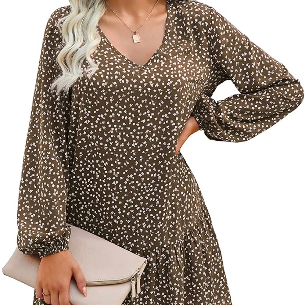 Coffee Floral Spring Dress